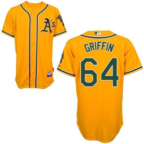 A-J Griffin #64 mlb Jersey-Oakland Athletics Women's Authentic Yellow Cool Base Baseball Jersey